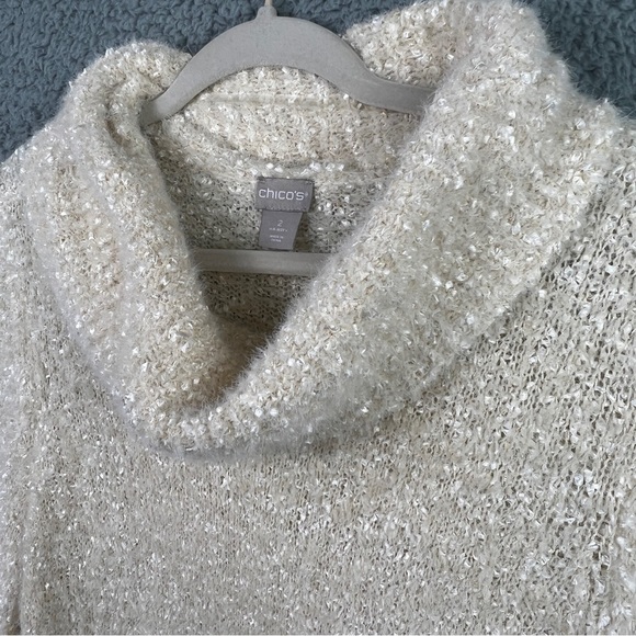 Chico's Cowl Pullover Sweater Cream with Gold Metallic Threading Size Large - Picture 4 of 8